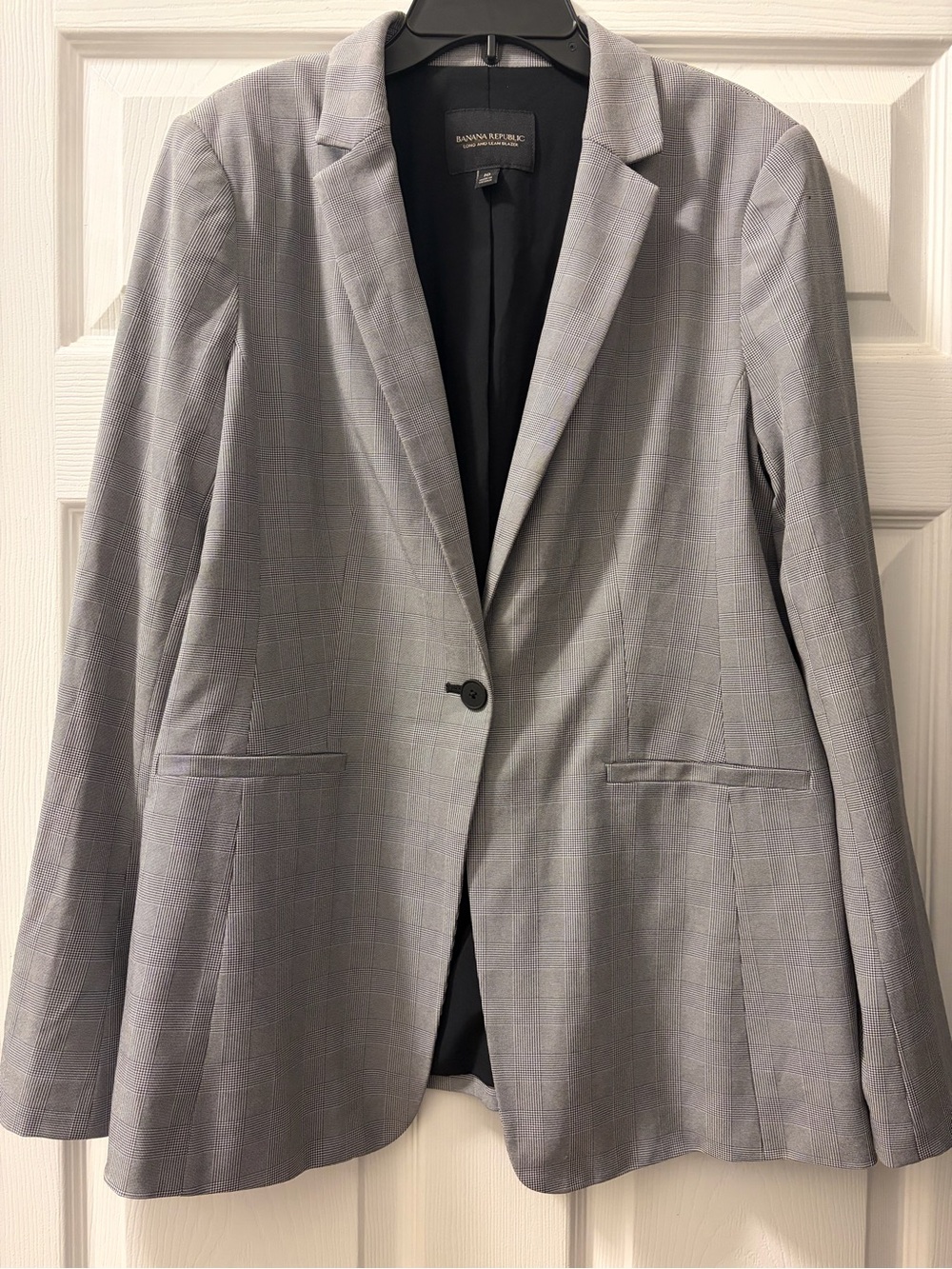 Banana Republic Long & Lean Gray Plaid One Button Blazer Women’s Size 10